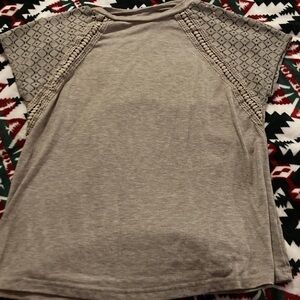 SHEIN Gray Short Sleeve Top with Lace Detail